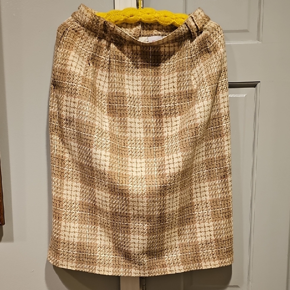 NWT VINTAGE TAN JAY 80'S Elegant Women Beige Plaid Pencil Skirt SIZE 10 RETRO